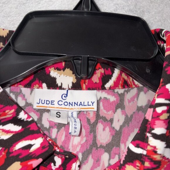 Jude Connally Small Pink-Red Ikat Geometric Print Stretch Shirt Dress 3/4 Sleeve - Picture 4 of 8